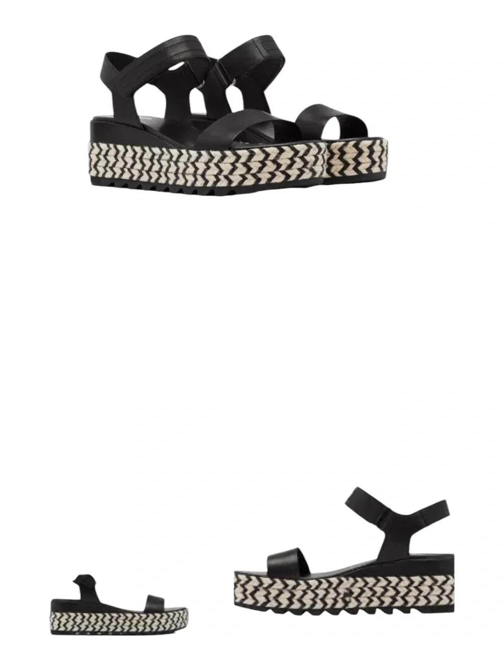 Sorel Cameron Flatform sandals black Leather Espadrille size 8